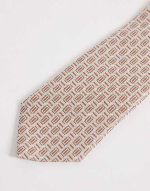 ASOS DESIGN vintage geometric tie in beige, 2 of 3