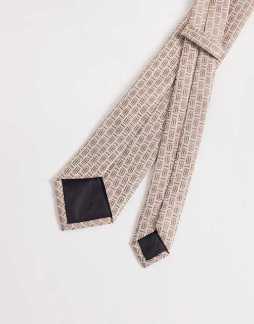 ASOS DESIGN vintage geometric tie in beige, 3 of 3