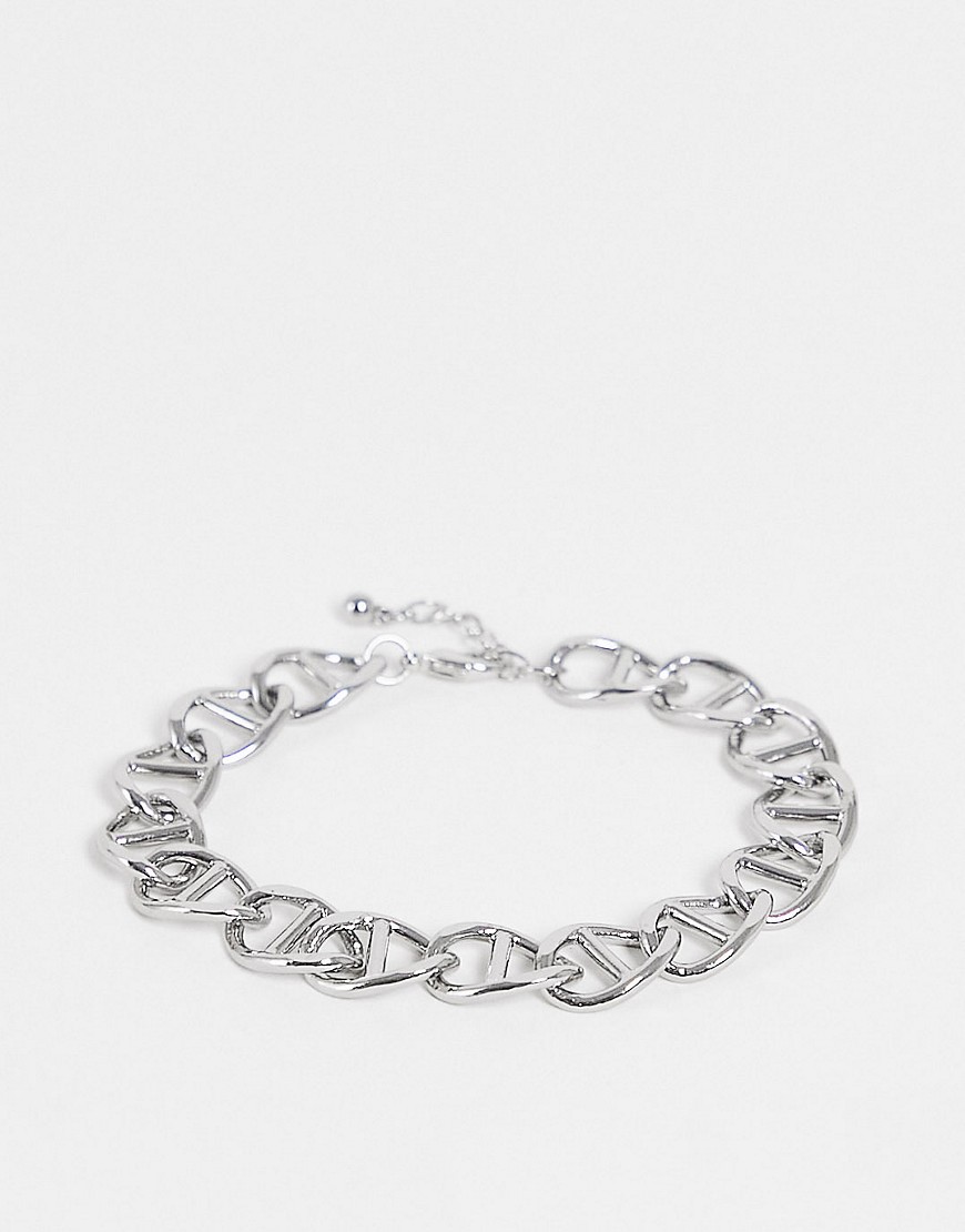 ASOS DESIGN vintage inspired flat chain bracelet with texture in silver tone
