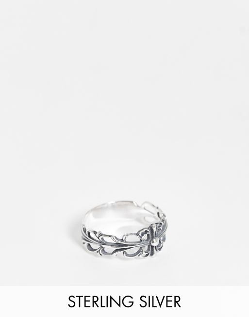 ASOS DESIGN - Vintage-inspireret båndring med fleur de lis-design i sterlingsølv 