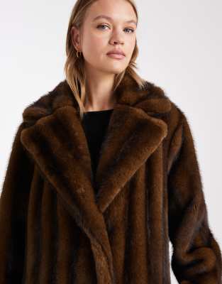 Asos Design Vintage Longline Faux Fur Coat In Brown