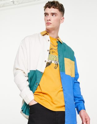 ASOS DESIGN vintage look oversized shirt in colourblock - ASOS Price Checker