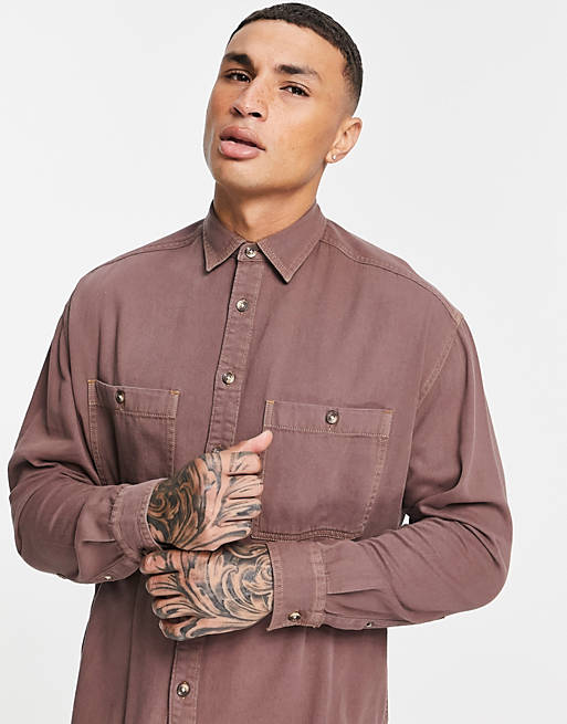 Shirts vintage oversized denim shirt in brown 