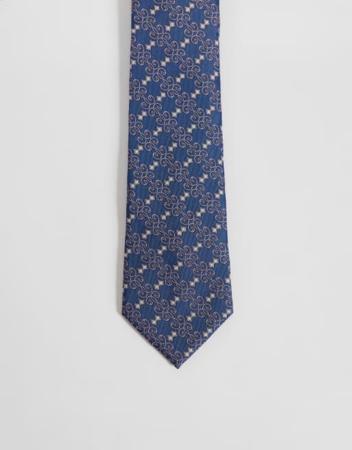 ASOS DESIGN vintage pattern tie in navy, 1 of 3
