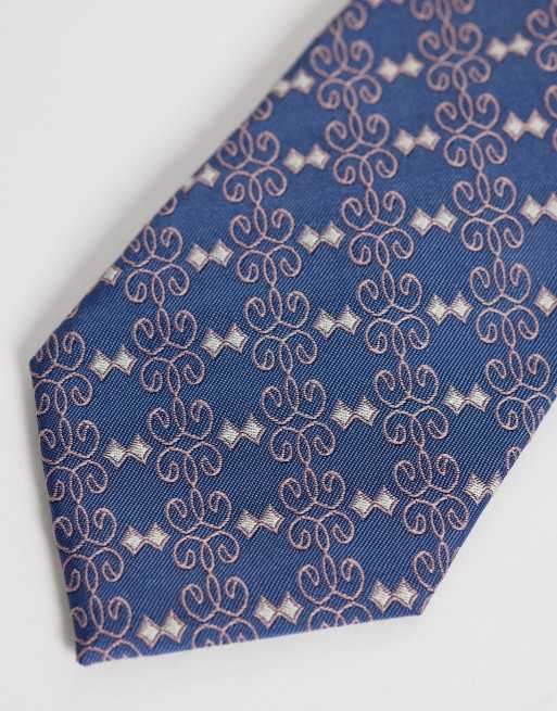 ASOS DESIGN vintage pattern tie in navy, 2 of 3
