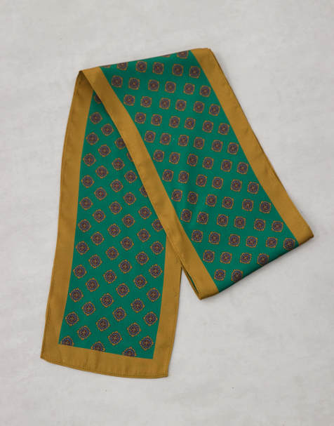 ASOS DESIGN vintage print satin smoking scarf in green - view 1