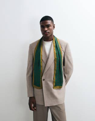 Asos Design Vintage Print Satin Square Edge Neck Scarf In Green