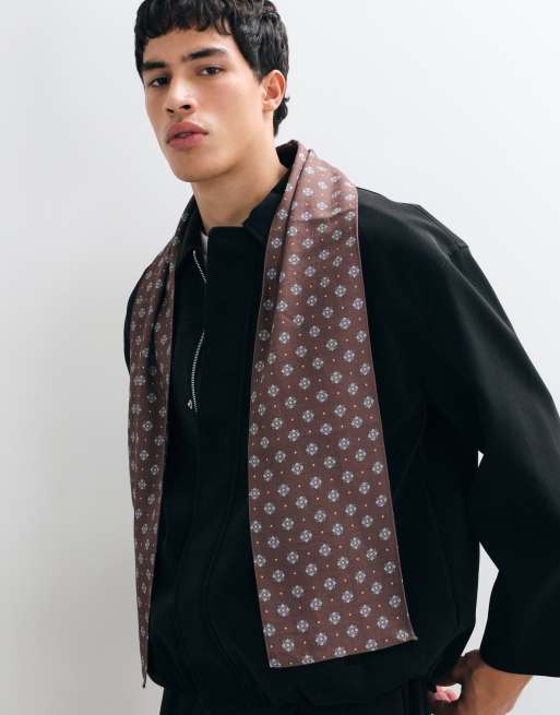ASOS DESIGN vintage print smoking scarf in brown, 1 of 3