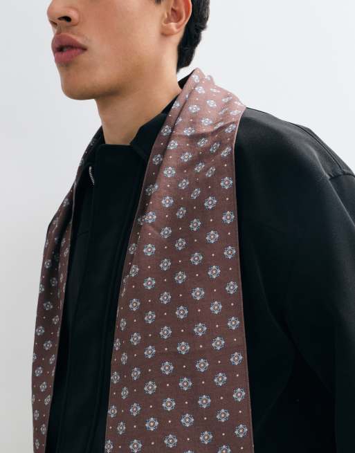 ASOS DESIGN vintage print smoking scarf in brown, 2 of 3