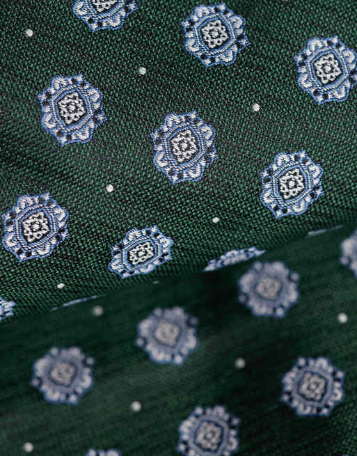 ASOS DESIGN vintage print tie and pocket square in green, 2 of 3