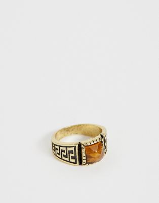 ASOS DESIGN - Vintage ring met tijgeroog in gepolijste goudtint