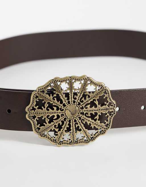 ASOS DESIGN vintage skärp med spänne för midja och höft i brunt, 3 av 3