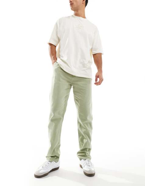 ASOS DESIGN vintage straight washed linen chino in washed sage green - view 1