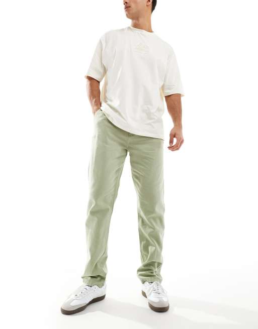 ASOS DESIGN vintage straight washed linen chinos in washed sage green