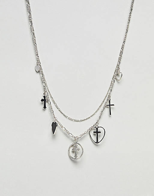 ASOS DESIGN Vintage Style Layered Charm Multirow Necklace