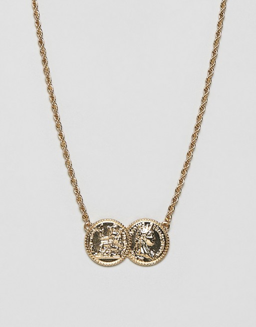 ASOS DESIGN vintage style necklace with double coin in gold tone