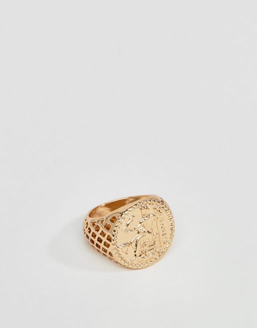 ASOS DESIGN vintage style sovereign coin ring in gold tone
