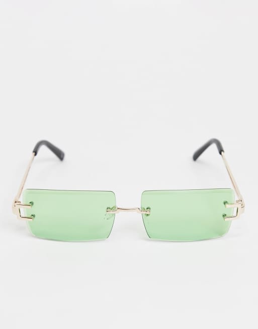 ASOS DESIGN vintage temple detail sunglasses with green lens, 2 of 4