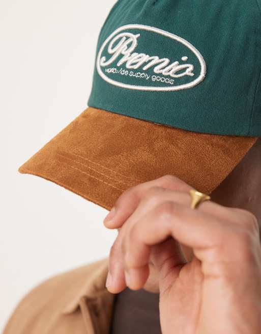 ASOS DESIGN vintage varsity fit preppy cap in green with contrast faux ...