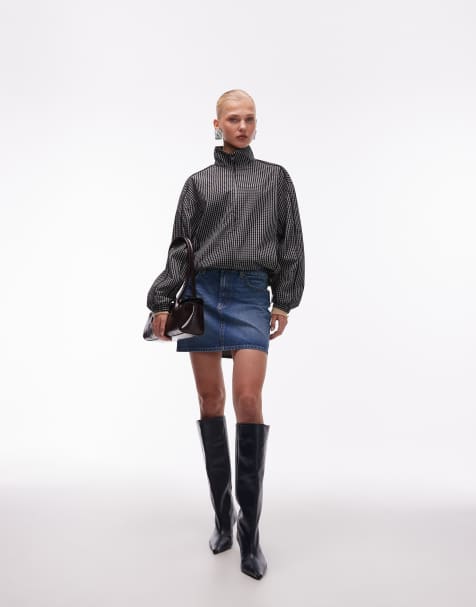 ASOS DESIGN - Vintageblå højtaljet mininederdel - view 1