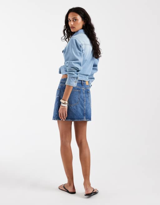 ASOS DESIGN - Vintageblå højtaljet mininederdel, 2 af 5