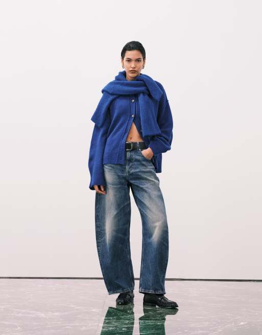 ASOS DESIGN – Vintageblå jeans med barrelben och hög midja