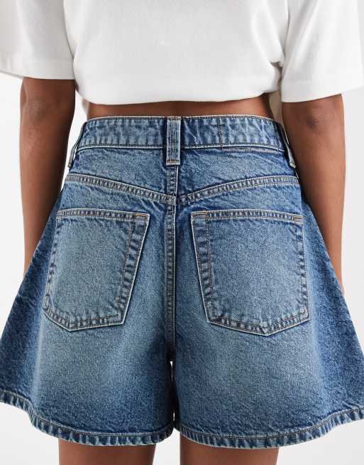 ASOS DESIGN - Vintageblå lange denimshorts med A-form, 4 af 5