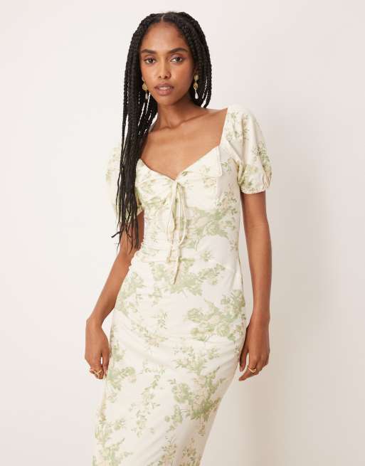 ASOS DESIGN – Vintageblommig tea-klänning i midilängd med krage och puffärmar, 3 av 4