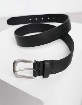ASOS DESIGN – Vintagesvart bälte i läder med borstat silverspänne