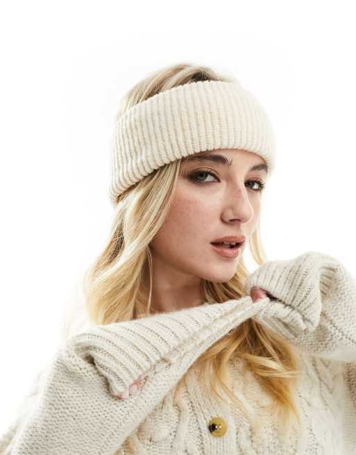 ASOS DESIGN - Vinterhvid ribstrikket pandebånd 