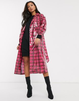 asos design trench coat in red check