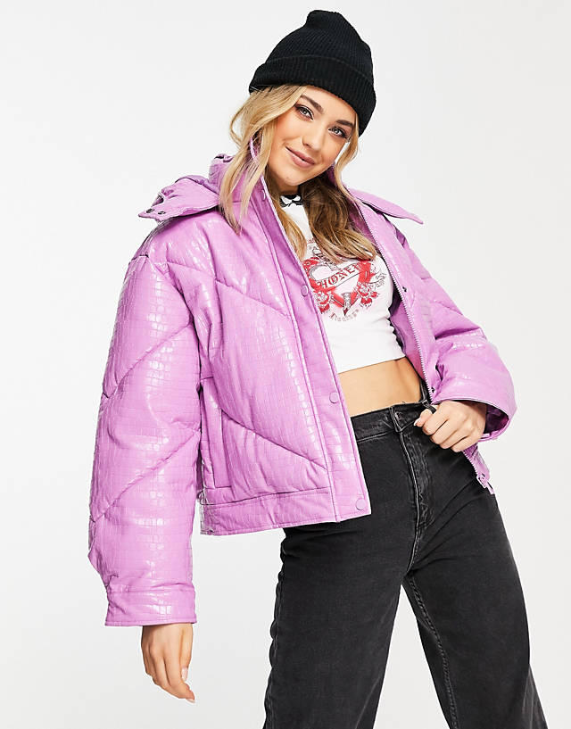 ASOS DESIGN - vinyl cropped puffer jacket in lilac