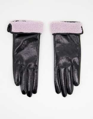 ASOS DESIGN vinyl gloves with borg turnover trim in lilac - ASOS Price Checker