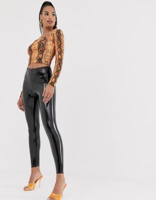 Black Vinyl Shiny High-Waisted Leggings - ShopperBoard