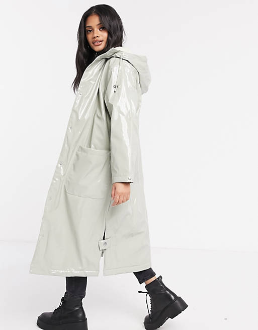 ASOS DESIGN vinyl maxi raincoat in sage