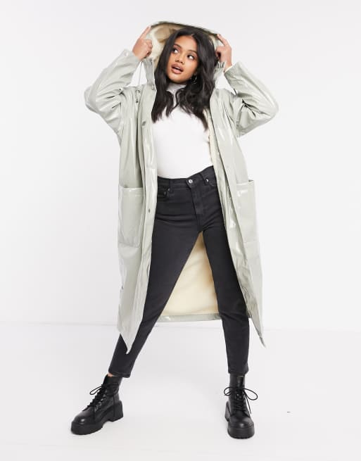 ASOS DESIGN vinyl maxi raincoat in sage