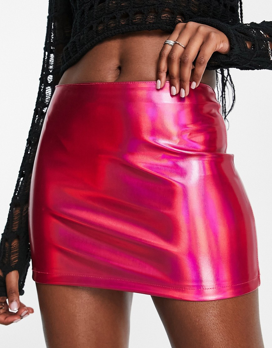 ASOS DESIGN vinyl micro mini skirt in pink-Red