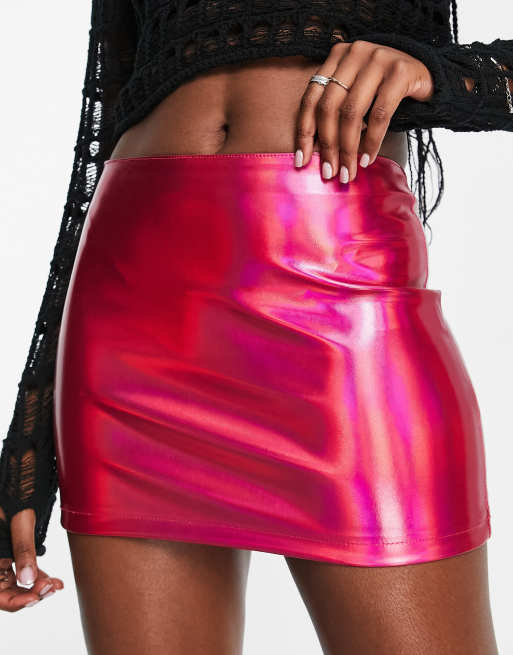 ASOS DESIGN vinyl micro mini skirt in pink