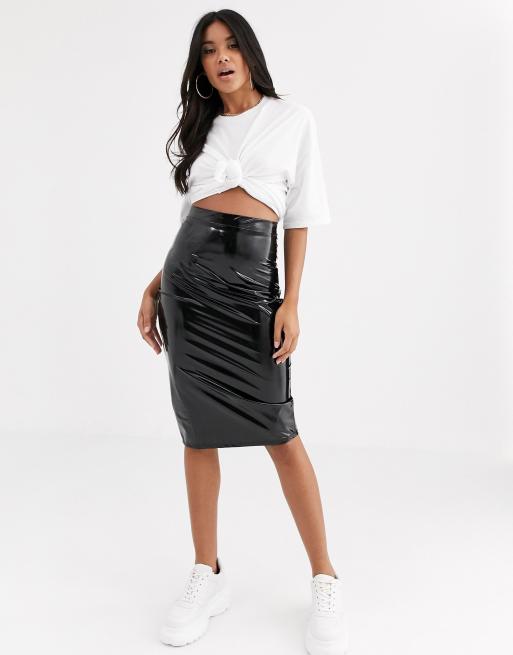 ASOS DESIGN two-piece bandeau top in vinyl with zip front