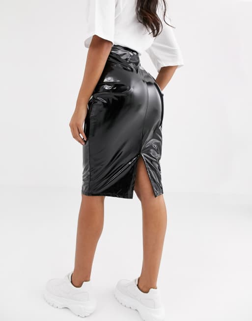 Vinyl midi pencil skirt sale