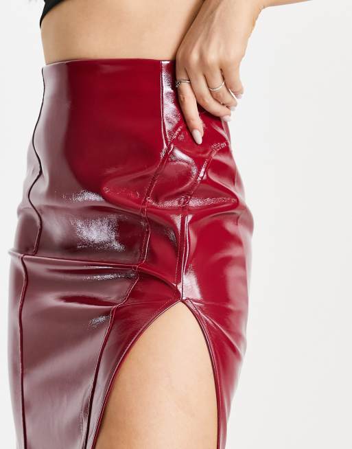 Asos red leather on sale skirt