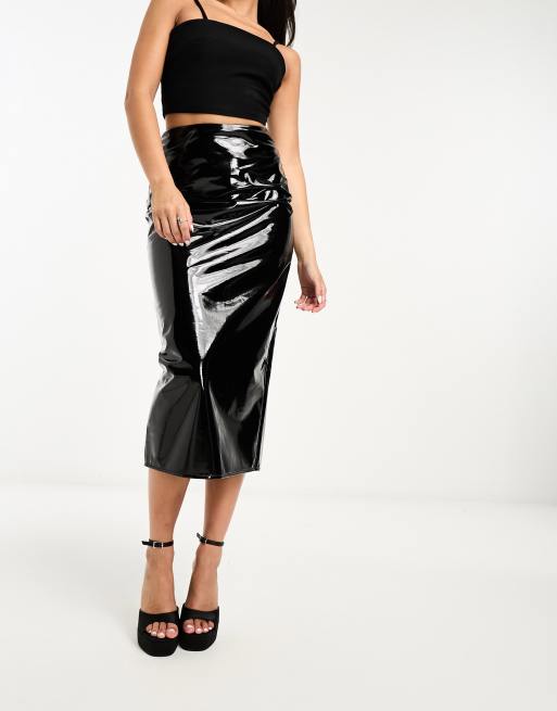 ASOS DESIGN vinyl pencil midi skirt in black