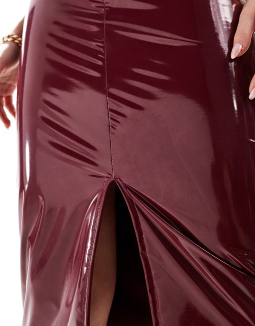 Commando Faux Patent Leather Midi Burgundy Skirt - Clothing from