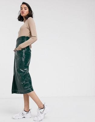 ASOS DESIGN vinyl pencil skirt with contrast stitch detail | ASOS
