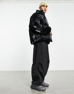 ASOS DESIGN vinyl puffer jacket in black
