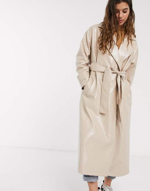 ASOS DESIGN vinyl trench coat in nude