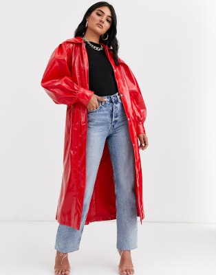 asos design trench coat in red check