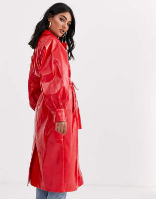 asos design trench coat in red check