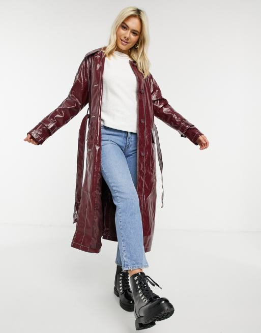 Contrast Lapel Vinyl Coat - Women - Ready-to-Wear