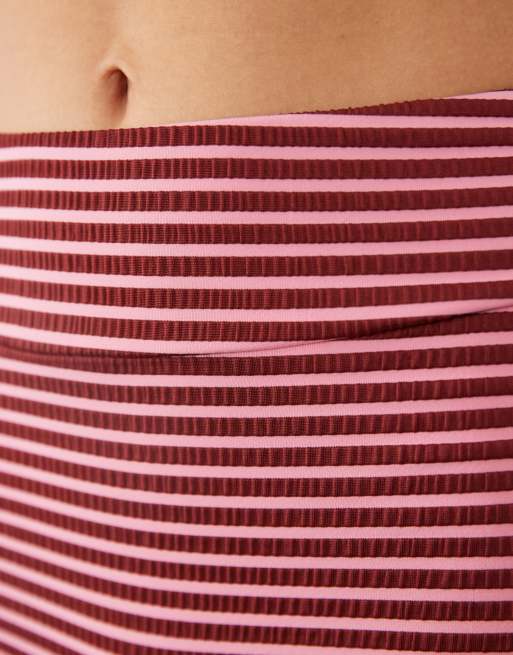 ASOS DESIGN - Violet - Braguitas de bikini estilo pantalones muy cortos a rayas rosas y burdeos anudadas, 3 de 4